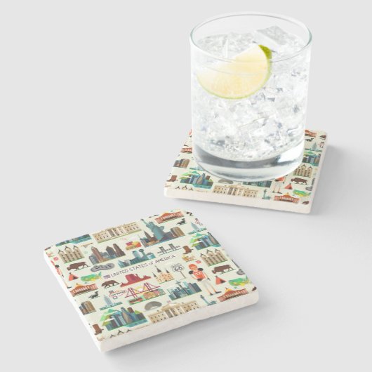 United States Symbols Pattern Stenen Onderzetter (Zijkant)