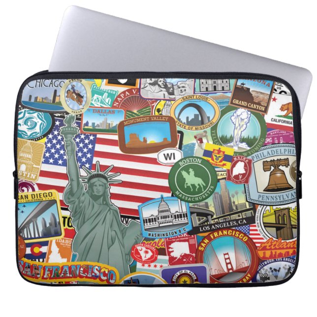 United States Travel Sticker Pattern Laptop Sleeve (Voorkant)