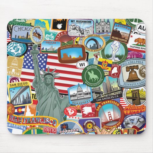 United States Travel Sticker Pattern Muismat (Voorkant)