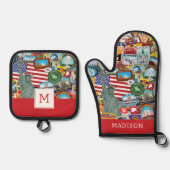United States Travel Sticker Pattern Ovenwant & Pannenlap Set (Voorkant)