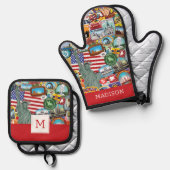 United States Travel Sticker Pattern Ovenwant & Pannenlap Set (Voorkant / Achterkant)