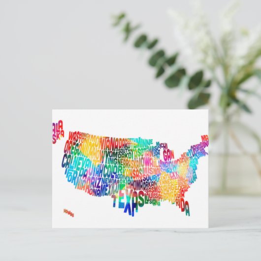 United States Typography Text Map Briefkaart (Staand voorkant)