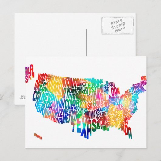 United States Typography Text Map Briefkaart (Voorkant / Achterkant)