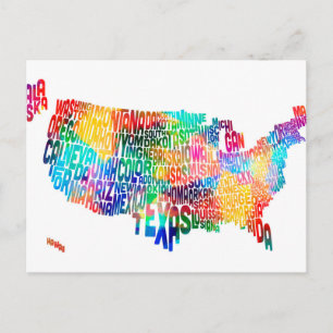 United States Typography Text Map Briefkaart