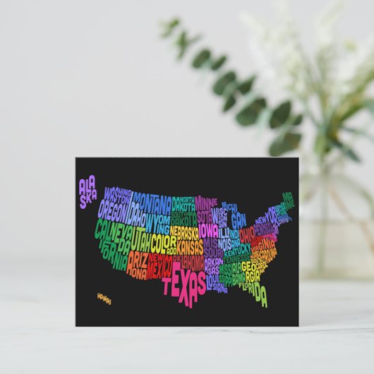 United States Typography Text Map Briefkaart (Staand voorkant)