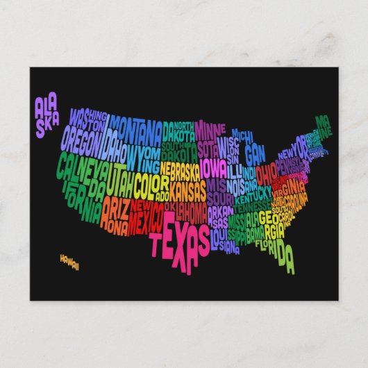 United States Typography Text Map Briefkaart (Voorkant)