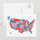 United States Typography Text Map Briefkaart (Voorkant / Achterkant)