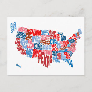 United States Typography Text Map Briefkaart