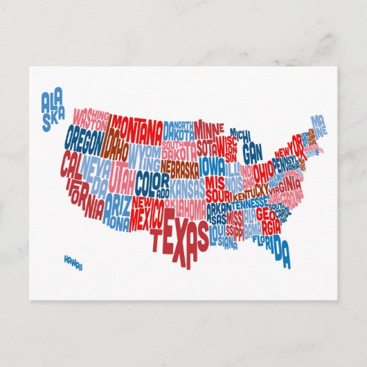 United States Typography Text Map Briefkaart (Voorkant)