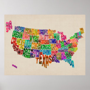 United States Typography Text Map Poster