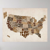 United States Typography Text Map Poster (Voorkant)