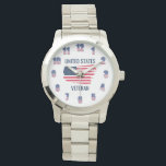 United States Veteran Silver Bracelet Watch Horloge<br><div class="desc">Dit aangepaste,  overmaatse armbandhorloge is het perfecte cadeau voor elke Amerikaanse veteraan.</div>