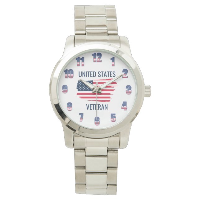 United States Veteran Silver Bracelet Watch Horloge (Voorkant)