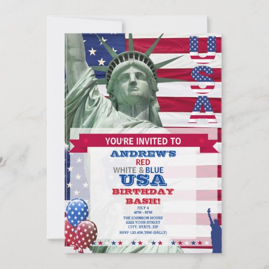 United USA Birthday Invitation Kaart (Voorkant)
