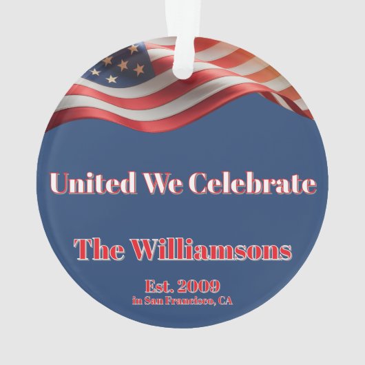 United We Celebrate • 1776–2026 Family Keepsake Ornament (achterkant)