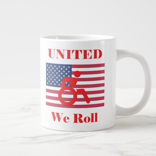 United We Roll - Rolstoel en Amerikaanse vlag Grote Koffiekop (Rechts)