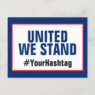United We staan op Blauwe Hashtag-Sjabloon Briefkaart