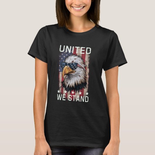 United We Stand Amerikaanse Bald Eagle Vlag Patri T-shirt (Voorkant)