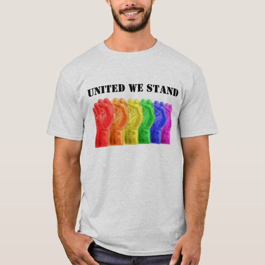 United we stand-Pride vlag met 3D vuist grafisch T-shirt (Voorkant)