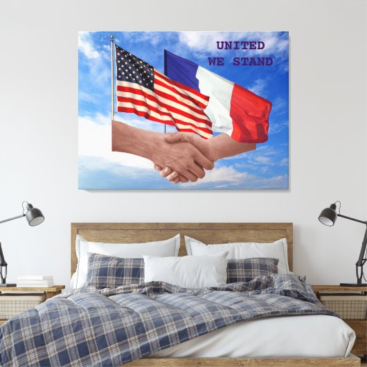 United We Stand USA & France Wrapped Canvas Afdruk (Insitu (Slaapkamer))