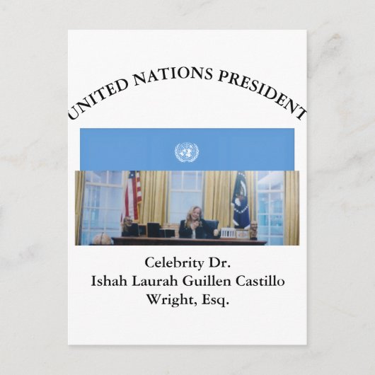#UNITEDNATIONSPRESIDENT DR. #LAURAHCASTILLOS ESQ. BRIEFKAART (Voorkant)