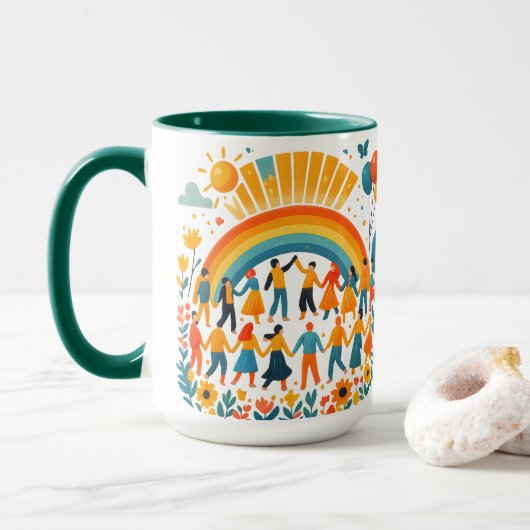Unity and Diversity Rainbow Ceramic Mug Mok (Met donut)