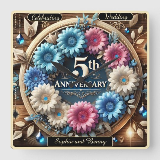 Unity Blooms: Jubileum vieren in stijl Vierkante Klok (Voorkant)