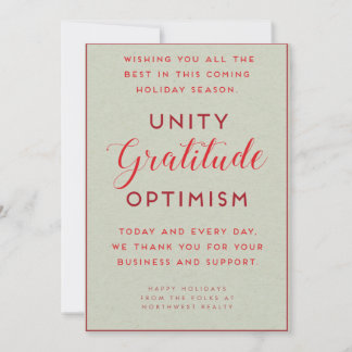 Unity, Gratitude & Optimism Business Holiday Kaart