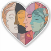 Unity Heart Diverse Faces Line Art Diversity  Sticker (Voorkant)