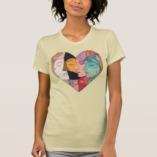 Unity Heart Diverse Faces Line Art Diversity T-shirt (Voorkant)