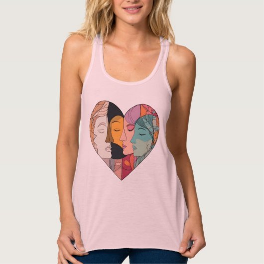 Unity Heart Diverse Faces Line Art Diversity  Tanktop (Voorkant)