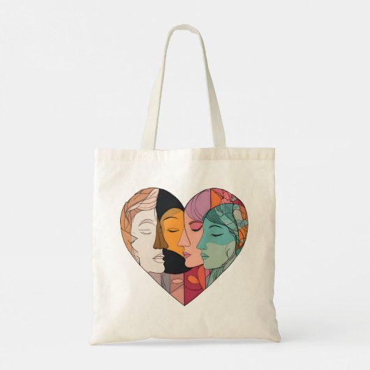Unity Heart Diverse Faces Line Art Diversity  Tote Bag (Achterkant)