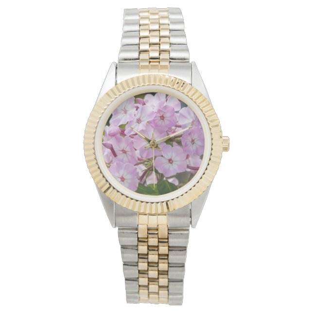 Unity Phlox Bloemblaadjes – Helder Roze Bloem Horloge (Voorkant)