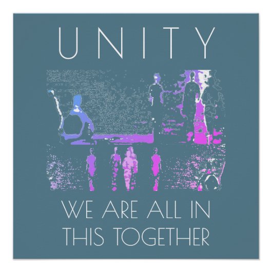 "Unity, Together" Inspiratie Magenta White Blauwgr Perfect Poster (Voorkant)