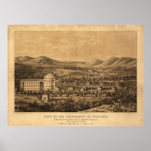 Univ of Virginia 1856 Antiek Panoramic Map Poster (Voorkant)
