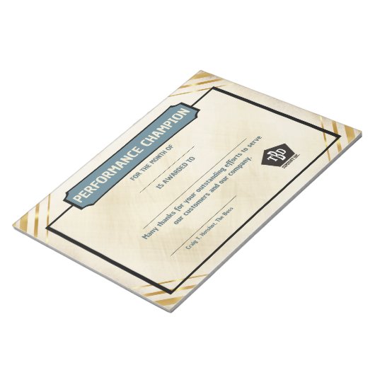 Universal employoee performance award certificates notitieblok (Schuin)