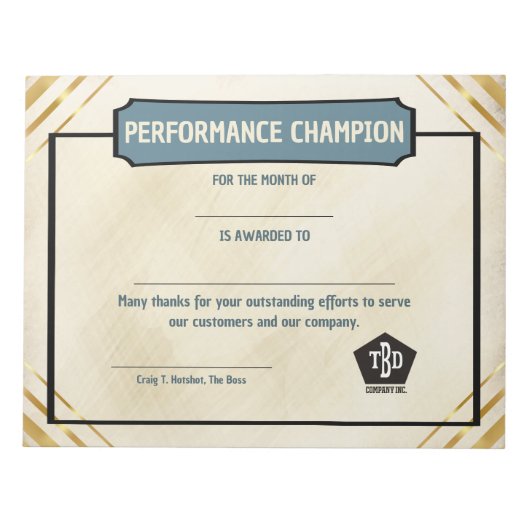 Universal employoee performance award certificates notitieblok (Voorkant)