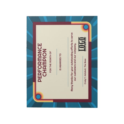 Universal employoee performance award certificates notitieblok (Linkerzijde)