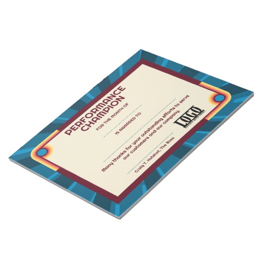 Universal employoee performance award certificates notitieblok (Schuin)