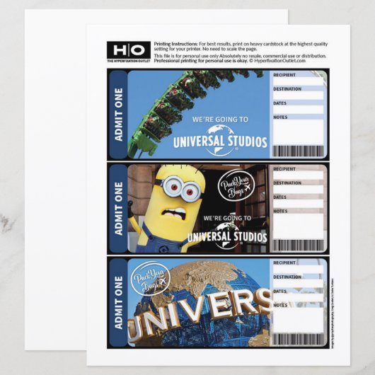 Universal Mock Ticket voor reizen en evenementen (Voorkant / Achterkant)