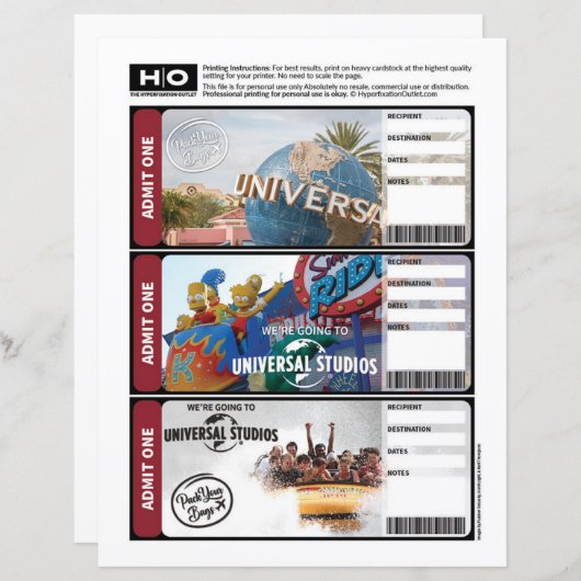 Universal Mock Ticket voor reizen en evenementen (Voorkant / Achterkant)