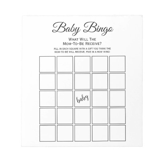 Universal White Baby shower Bingo Party Game Notitieblok (Voorkant)