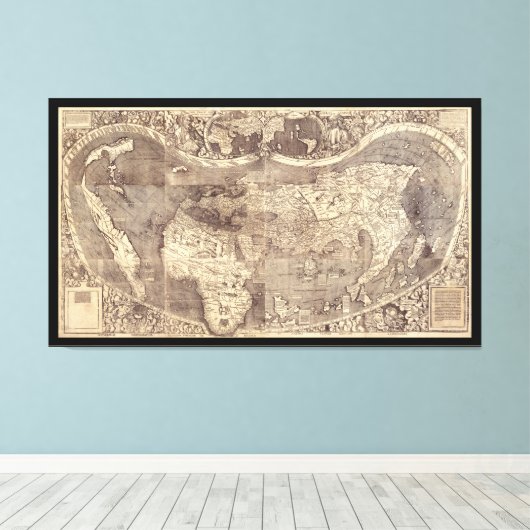 Universalis Cosmographia door M. Waldseemuller 150 Canvas Afdruk (Insitu (Houten vloer))