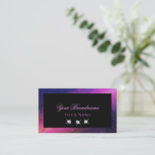 Universe Black Blue Roze Sparkle Stars Diamonds Visitekaartje (Staand voorkant)