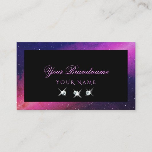 Universe Black Blue Roze Sparkle Stars Diamonds Visitekaartje (Voorkant)