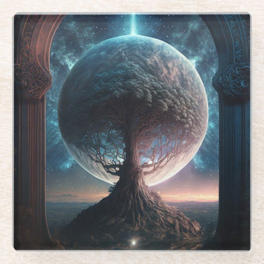 Universe Cosmic Tree Surreal Fantasy Art Glazen Onderzetter (Voorkant)
