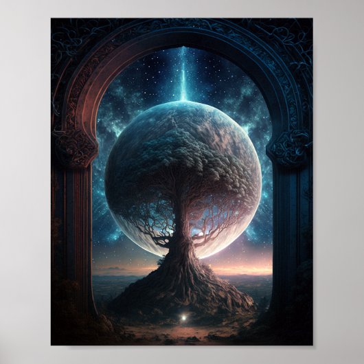 Universe Cosmic Tree Surreal Fantasy Art Poster (Voorkant)