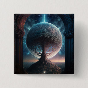 Universe Cosmic Tree Surreal Fantasy Art Vierkante Button 5,1 Cm