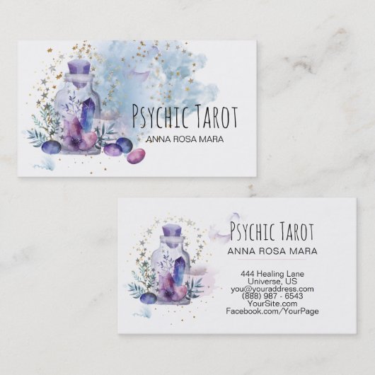 *~* Universe Cosmos Stars Crystals Psychic Tarot Visitekaartje (Voorkant / Achterkant)