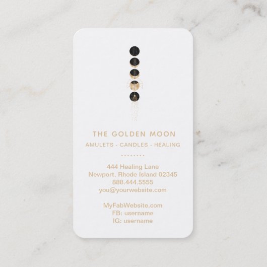 *~* Universe Gold Glitter Moon Phases Cosmic Luna Visitekaartje (Achterkant)